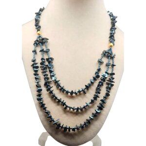 Black Hematite Multi-Strand Necklace With Chip Beads & Magnetic Clasp Elegant La